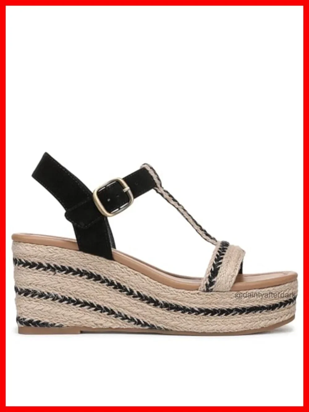 Wedge Sandals with Platform, Strappy T-Strap Ankle Buckle, Braided Espadrille